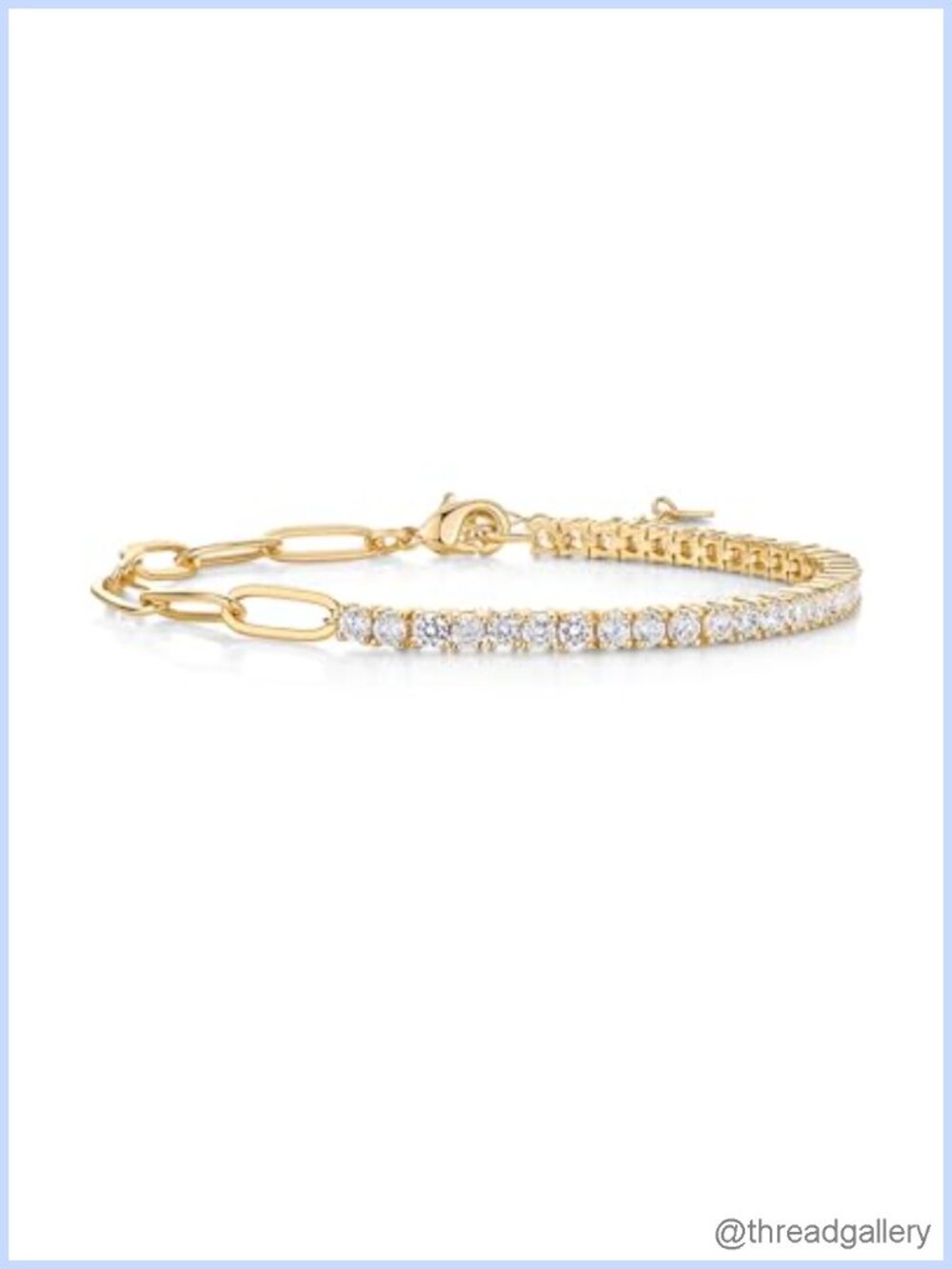 14K Gold Plated Paperclip Chain Tennis Bracelet CZ Women Gift